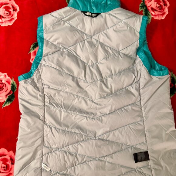 North Face Women’s 550 Reversible Down Vest XL Teal Turquoise Gray Lightweight - Picture 12 of 14